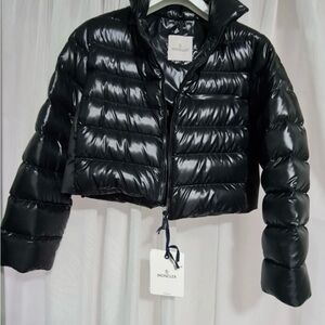 Moncler Glossy Black Cropped Puffer Jacket